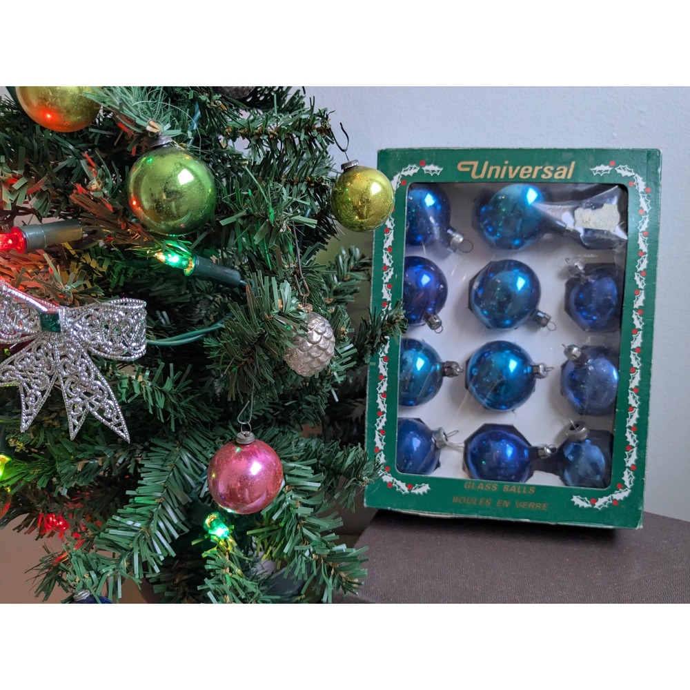 Vintage Blue Glass Christmas Ornaments Set of 12 | Cobalt & Teal Mercury